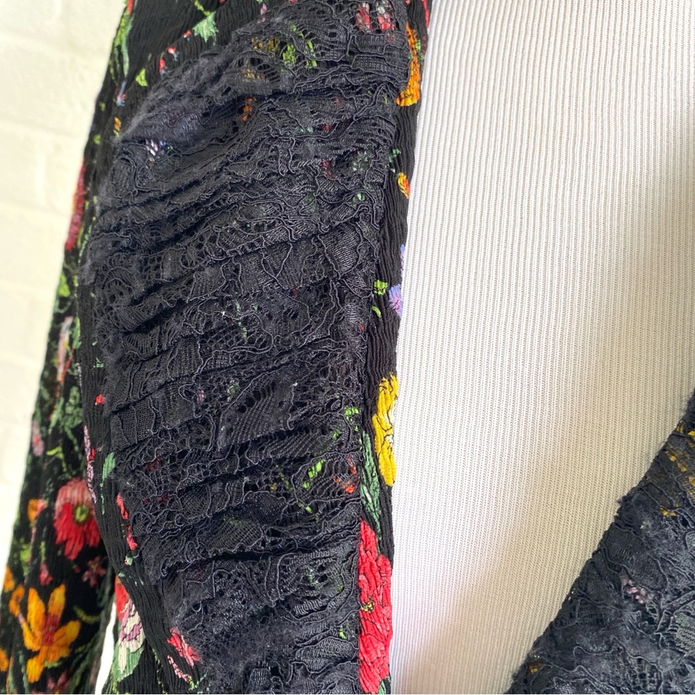 VINTAGE Jacket Blazer Alberto Makali Black Floral Large Boho WhimsyGoth Artsy - Picture 8 of 16